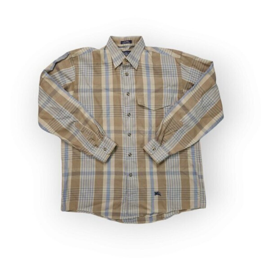 Vintage Burberrys Shirt Mens Medium Nova Plaid Long Sleeve Button Up Knight Logo